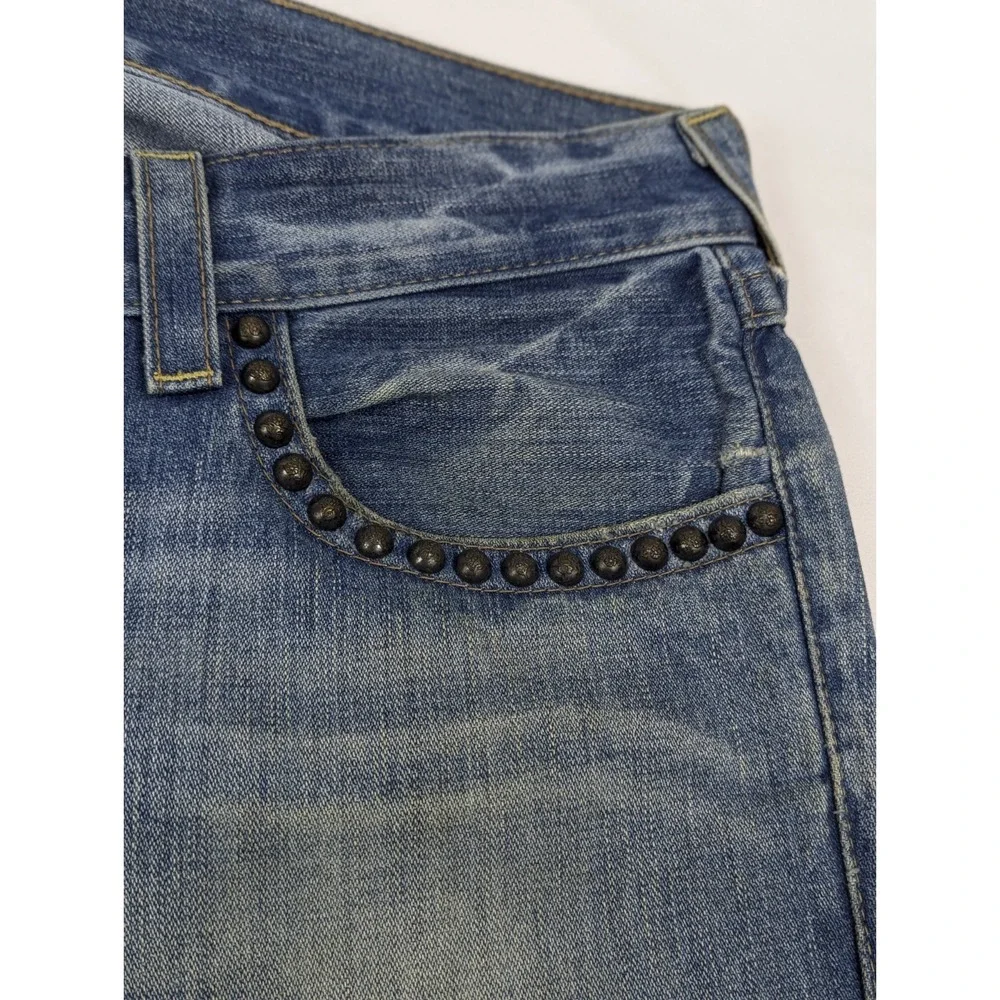 True Religion Billy Studded Distressed Bootcut Jeans Blue Mens 32x32 Made in USA